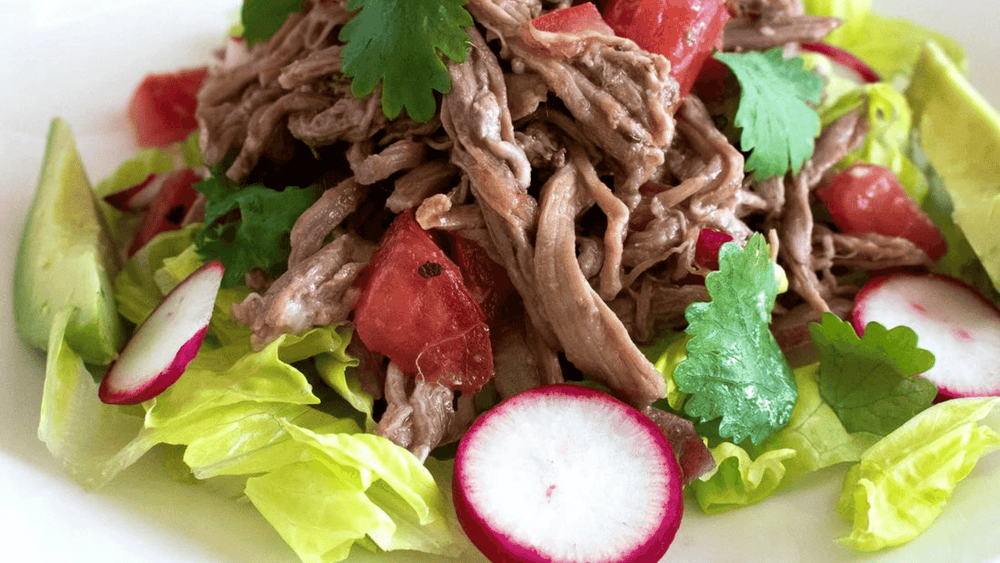 Salpicón Shredded Beef Salad recipe with Chile Crunch spicy condiment