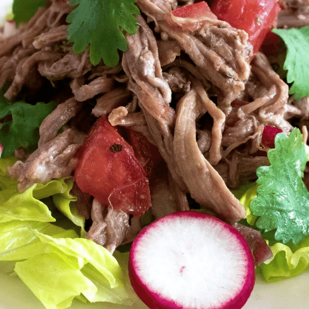 Salpicón Shredded Beef Salad recipe with Chile Crunch spicy condiment