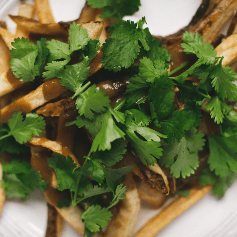 cilantro Chile Crunch French Fries recipe with Chile Crunch spicy condiment