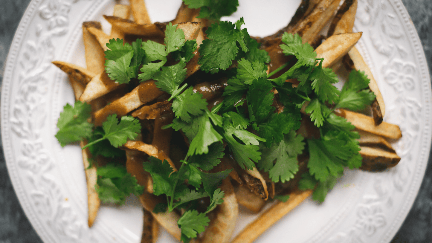 cilantro Chile Crunch French Fries recipe with Chile Crunch spicy condiment